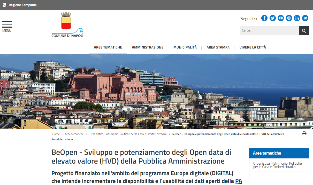 Screenshot of Comune di Napoli's webpage